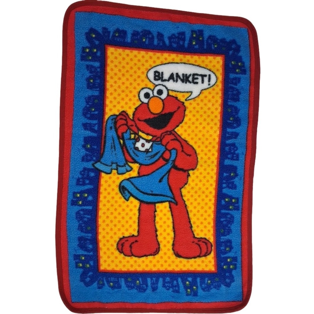 Vtg Elmo In Grouchland Blanket 30x46 Soft Blankie Red Blue Yellow Vintage‎